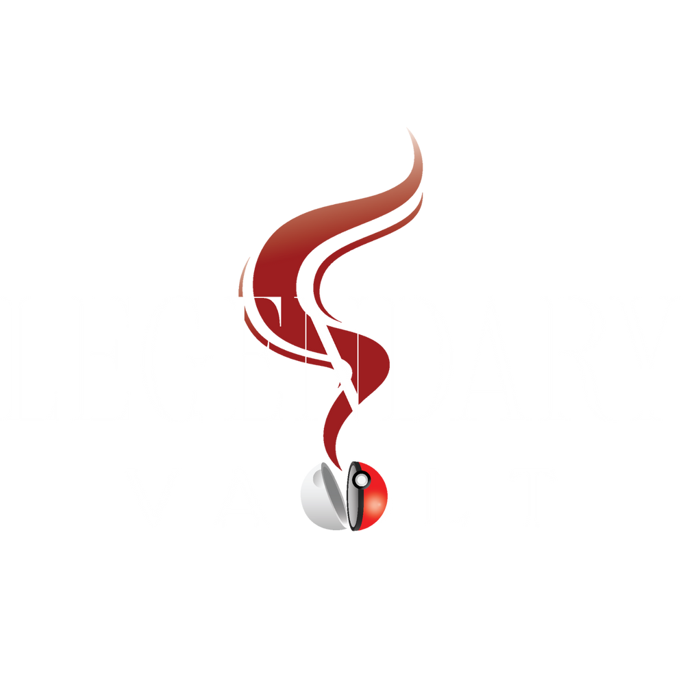 Legendary Vault — the original logo: an open Pokéball releasing red smoke through the lettering